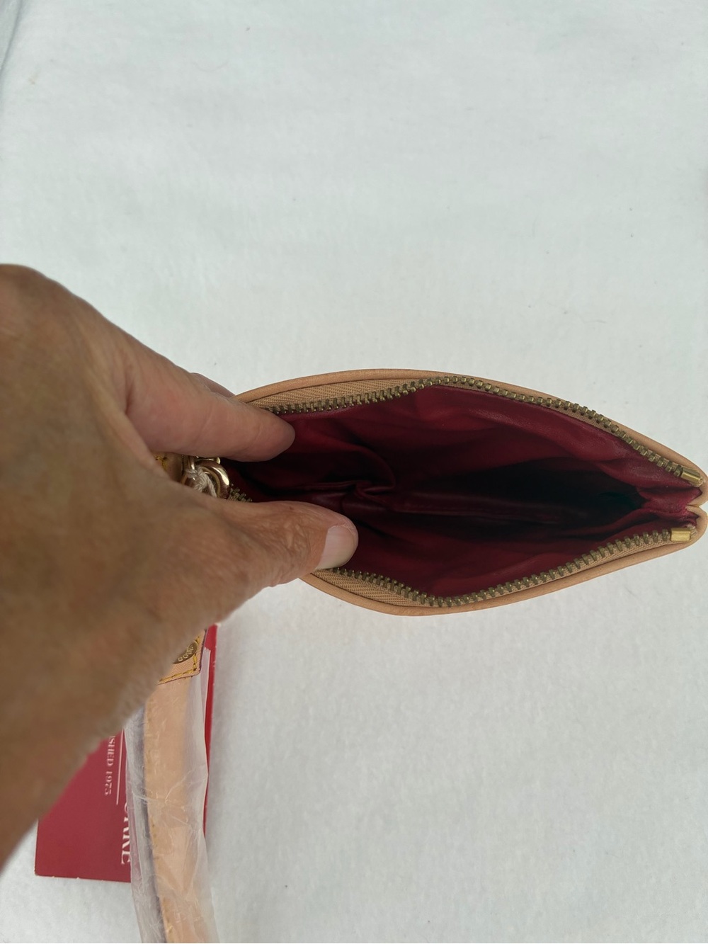 Dooney & Bourke Pink and Tan Polka Dot Zip Pouch Wristlet - Picture 4 of 5